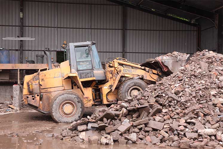 Construction waste being sorted