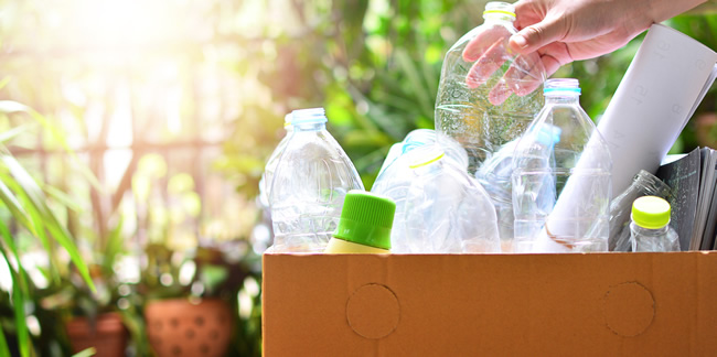 home recycling box with plastic recyclables