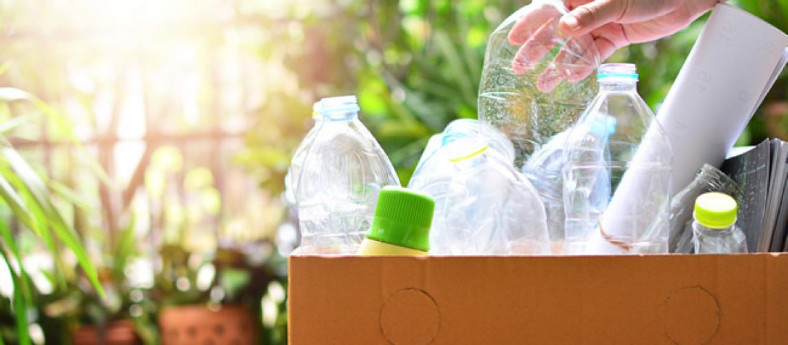 home recycling box with plastic recyclables